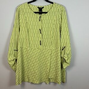 Ali Miles Womens Yellow Crinkle Layered Boho Lagenlook Top SZ LG Toggle Buttons